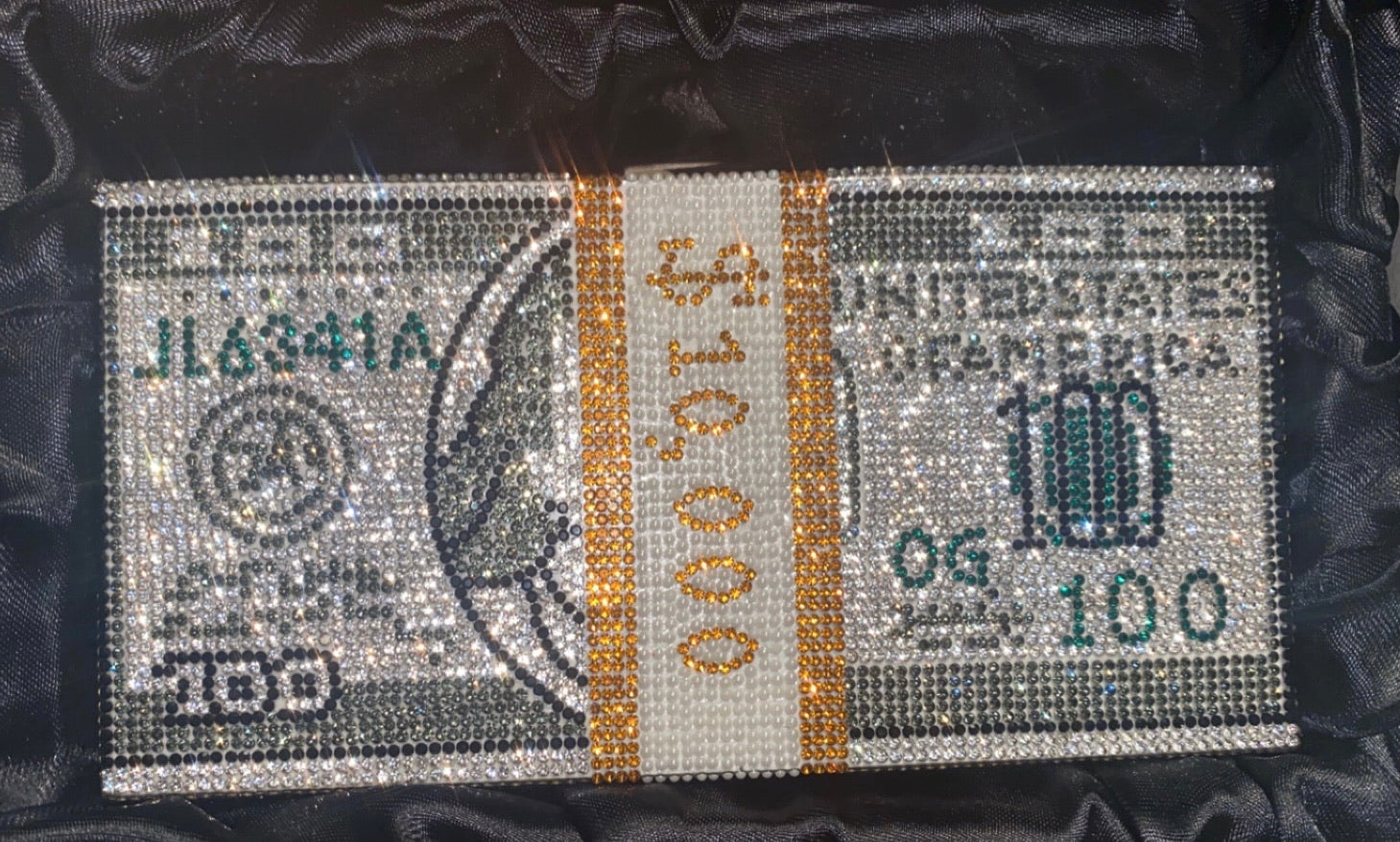 Gold Bling Rolled Benjamins Clutch