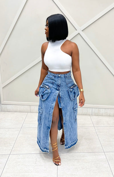 “DENIM SZN” CARGO SKIRT